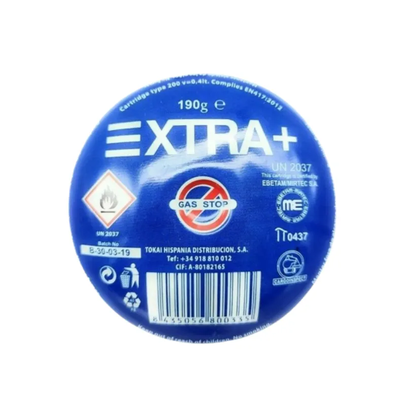 Bombona de gas Extra+ portátil para hornillos camping gas de cachimba con duración 5-7 usos