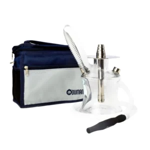 Cachimba Oduman N2 Travel portátil de 18 cm con cuerpo de cristal soplado artesanal, partes metálicas en acero inoxidable y bolsa de transporte