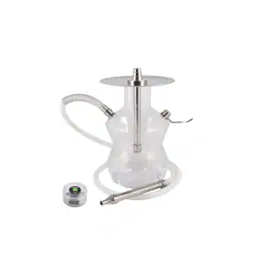 Cachimba Oduman N3 Clear turca transparente con cristal soplado artesanal, partes metálicas en acero inoxidable y LED con control remoto