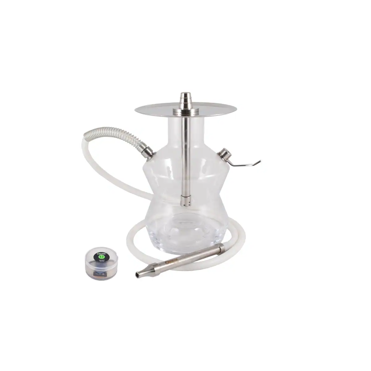 Cachimba Oduman N3 Clear turca transparente con cristal soplado artesanal, partes metálicas en acero inoxidable y LED con control remoto