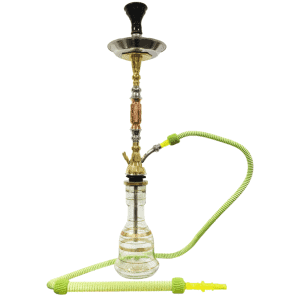 Cachimba El Nefes Trimetal Bastoma egipcia artesanal de 79 cm con base de dibujos llamativos y forma diferente, base egipcia de cristal, plato para ceniza y gomas egipcias en The Good Shisha