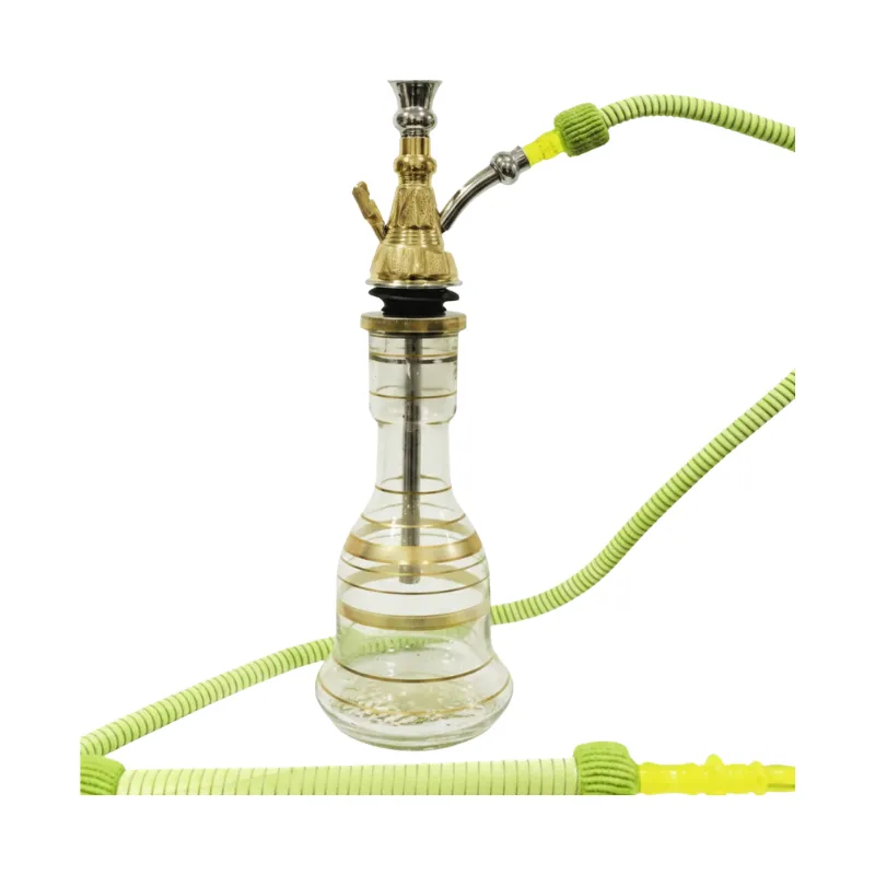 Cachimba El Nefes Trimetal Bastoma egipcia artesanal de 79 cm con base de dibujos llamativos y forma diferente, base egipcia de cristal, plato para ceniza y gomas egipcias en The Good Shisha