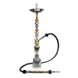Cachimba El Nefes Medium turca artesanal de 67 cm fabricada en tres materiales distintos (latón, cobre y acero) con base egipcia de cristal, plato para ceniza y gomas egipcias en The Good Shisha