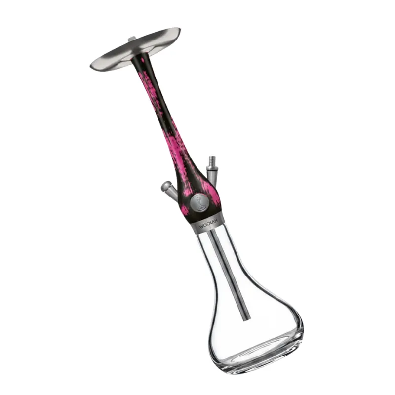 Cachimba Wookah Smooth Black Pink 2.0 en madera maciza y acero V2A con base de cristal soplada a mano diagonal