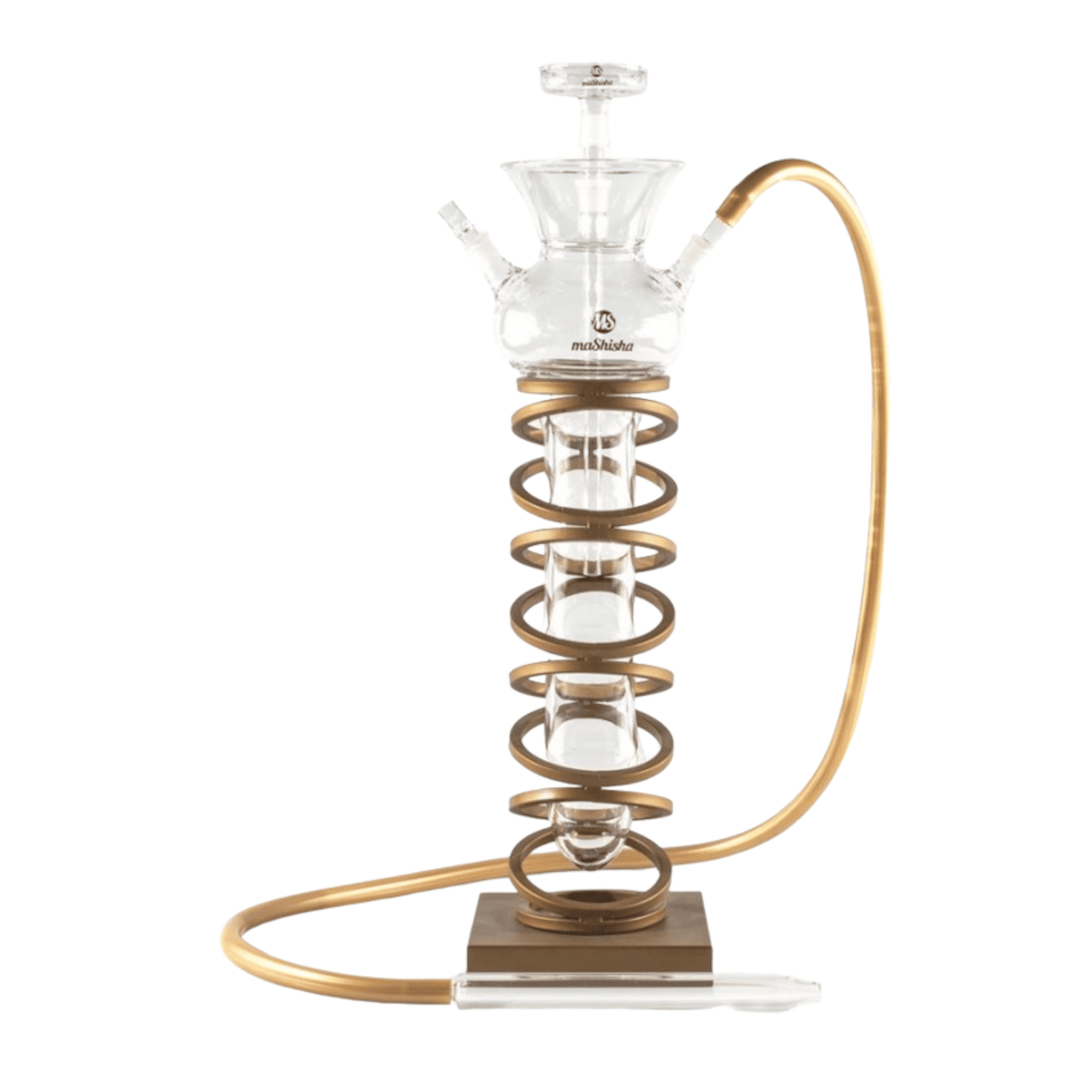 Cachimba MS Ring Mashisha con diseño futurista exclusivo en el mercado, fabricada en cristal con soporte de acero inoxidable, pieza de la cual nadie pasa desapercibido al verla, ideal para decorar o fumar sacando un gran rendimiento, incluye manguera de silicona, pinzas, cazoleta, base de cristal y soporte de acero en The Good Shisha