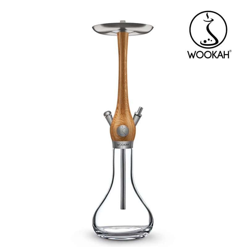 Cachimba Wookah Oak Pro Click en madera maciza y acero V2A con base de cristal soplada a mano