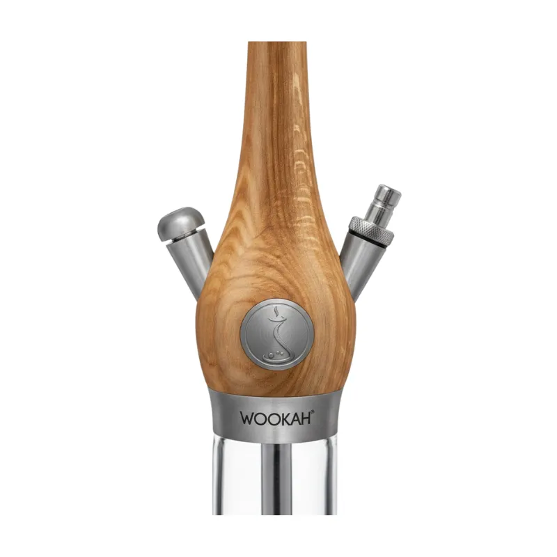Cachimba Wookah Oak Pro Click en madera maciza y acero V2A con base de cristal soplada a mano camara