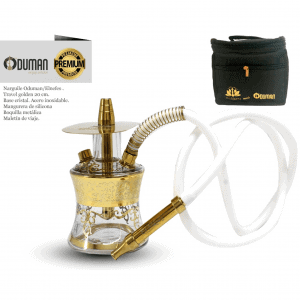 Cachimba Oduman N2 Travel By El Nefes con cristal de Bohemia, partes metálicas en acero inoxidable Gold y grabados de cobre