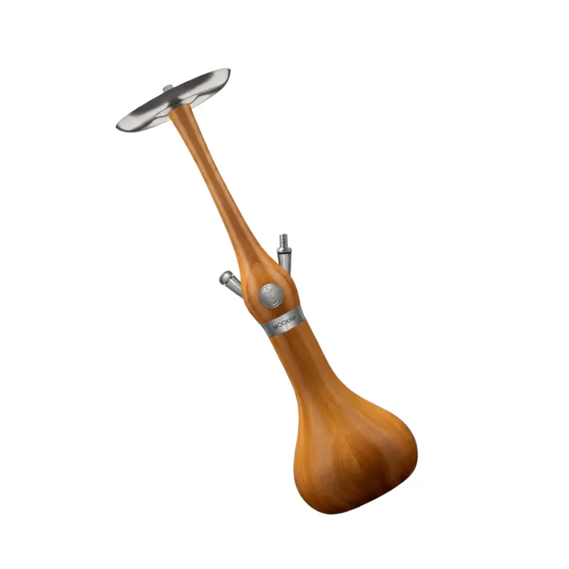 Cachimba Wookah Classic Iroko en madera maciza de iroko y acero V2A con base de cristal soplada a mano diagonal