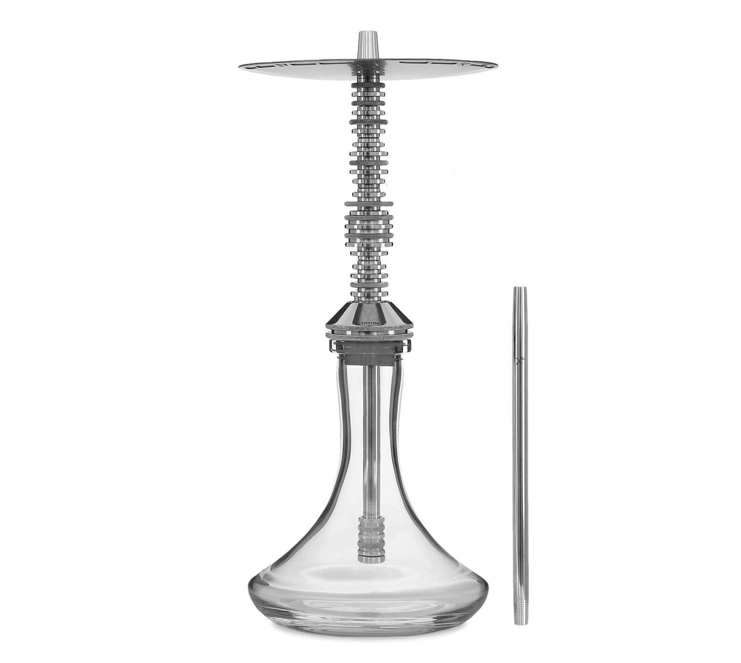 Cachimba VZ Hookah Custom V2 de 52 cm en acero inoxidable V2 con mástil modular y recogedor de melaza