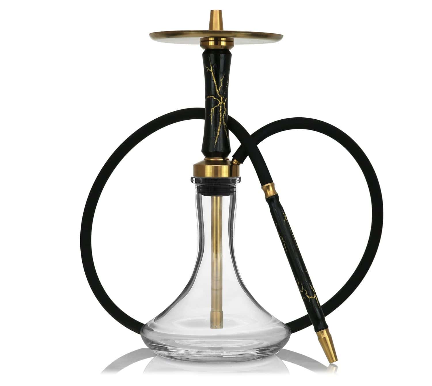 Cachimba Hawk Hookah Pro Titanium Gold rusa fabricada en titanio quirúrgico con mástil de madera tratada, purga cascada original que cae el humo entre plato y plato, sistema de encaje con junta de goma y conector de manguera con juntas tóricas antifugas en The Good Shisha