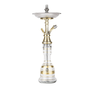 Cachimba El Nefes Mini Pillar turca artesanal de 57 cm con cuerpo en latón fundido, tubo de cobre en el tiro, base de cristal, plato de metal, pinzas pequeñas y juego de gomas en The Good Shisha