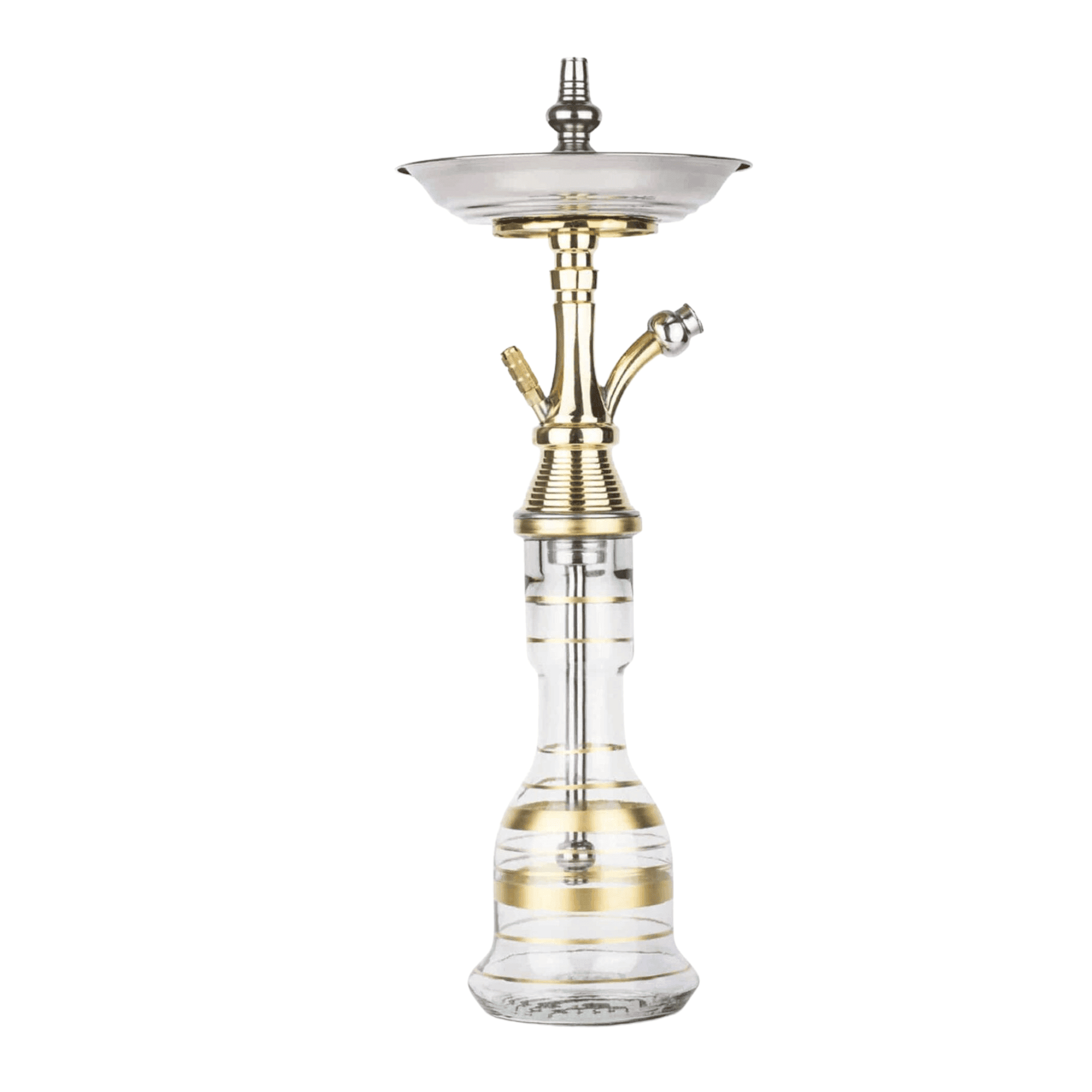 Cachimba El Nefes Mini Pillar turca artesanal de 57 cm con cuerpo en latón fundido, tubo de cobre en el tiro, base de cristal, plato de metal, pinzas pequeñas y juego de gomas en The Good Shisha