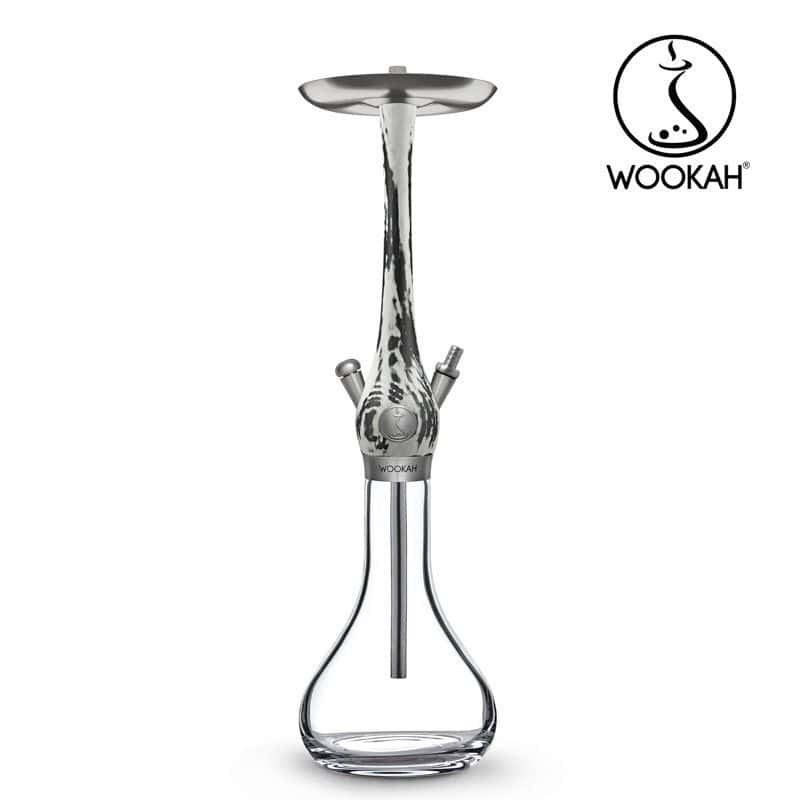 Cachimba Wookah Smooth White Black en madera maciza y acero V2A con base de cristal soplada a mano