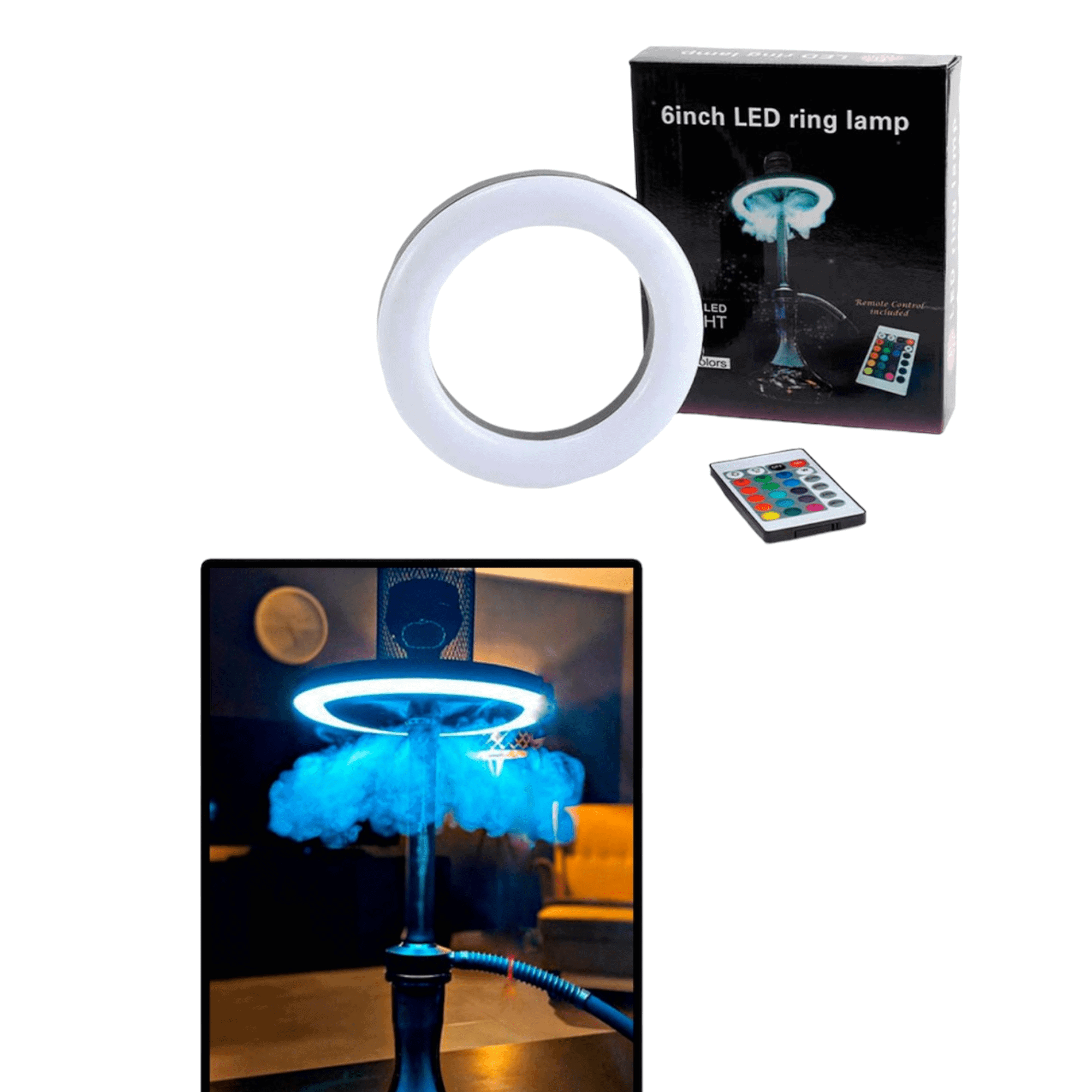 Aro LED imantado para plato de cachimba con batería interna y mando para cambiar el color shisha