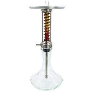Cachimba Shi Carver Cybertank Red Bronze rusa fabricada en acero inoxidable con purga ascendente, tres salidas de aire y base de cristal transparente