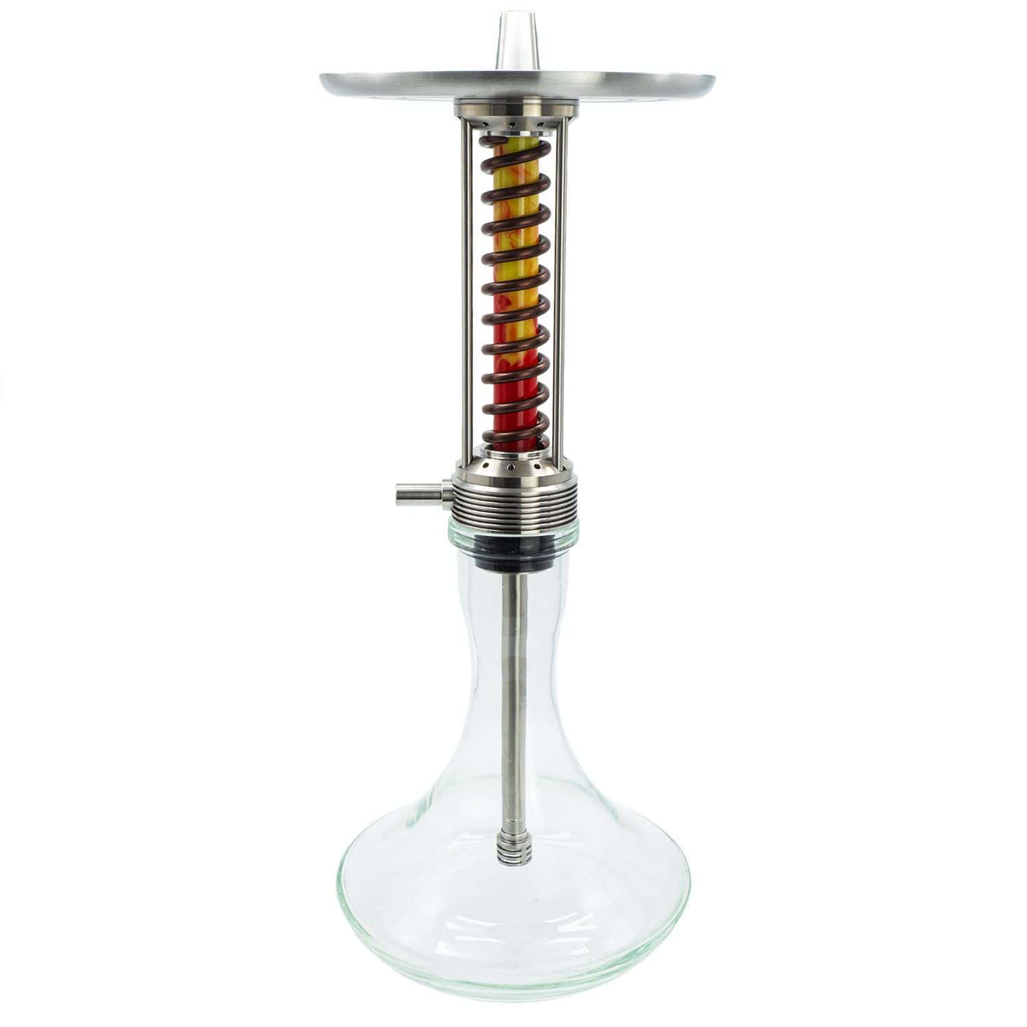 Cachimba Shi Carver Cybertank Red Bronze rusa fabricada en acero inoxidable con purga ascendente, tres salidas de aire y base de cristal transparente