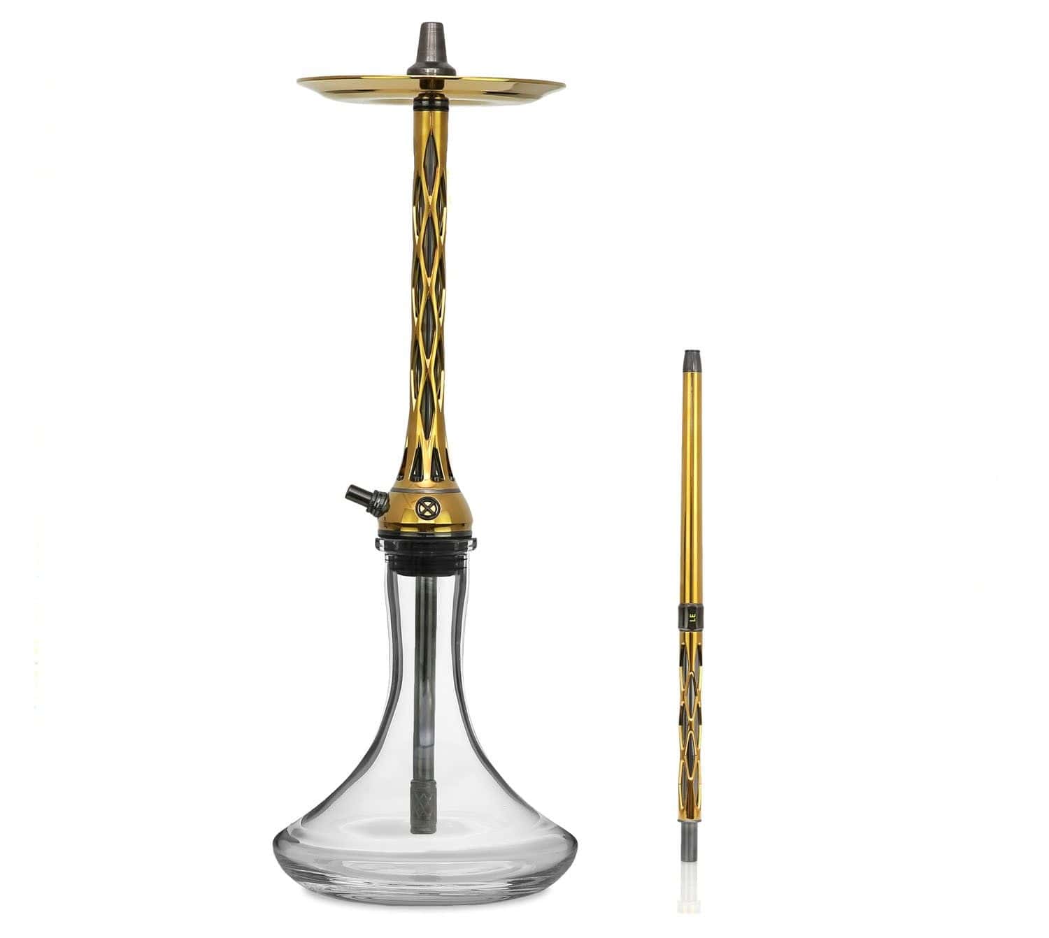 Cachimba Blade Hookah One M Rich Gold rusa en acabado dorado con plato ajustable a presión y purga 360°