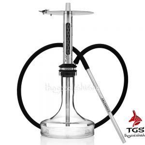 Cachimba Geometry Hookah Techno Metal Steel rusa de 55 cm totalmente fabricada en acero inoxidable con purga por todo el recorrido del mástil, efecto visual hipnotizante, plato con saliente para pinzas, base de cristal y manguera de silicona en The Good Shisha