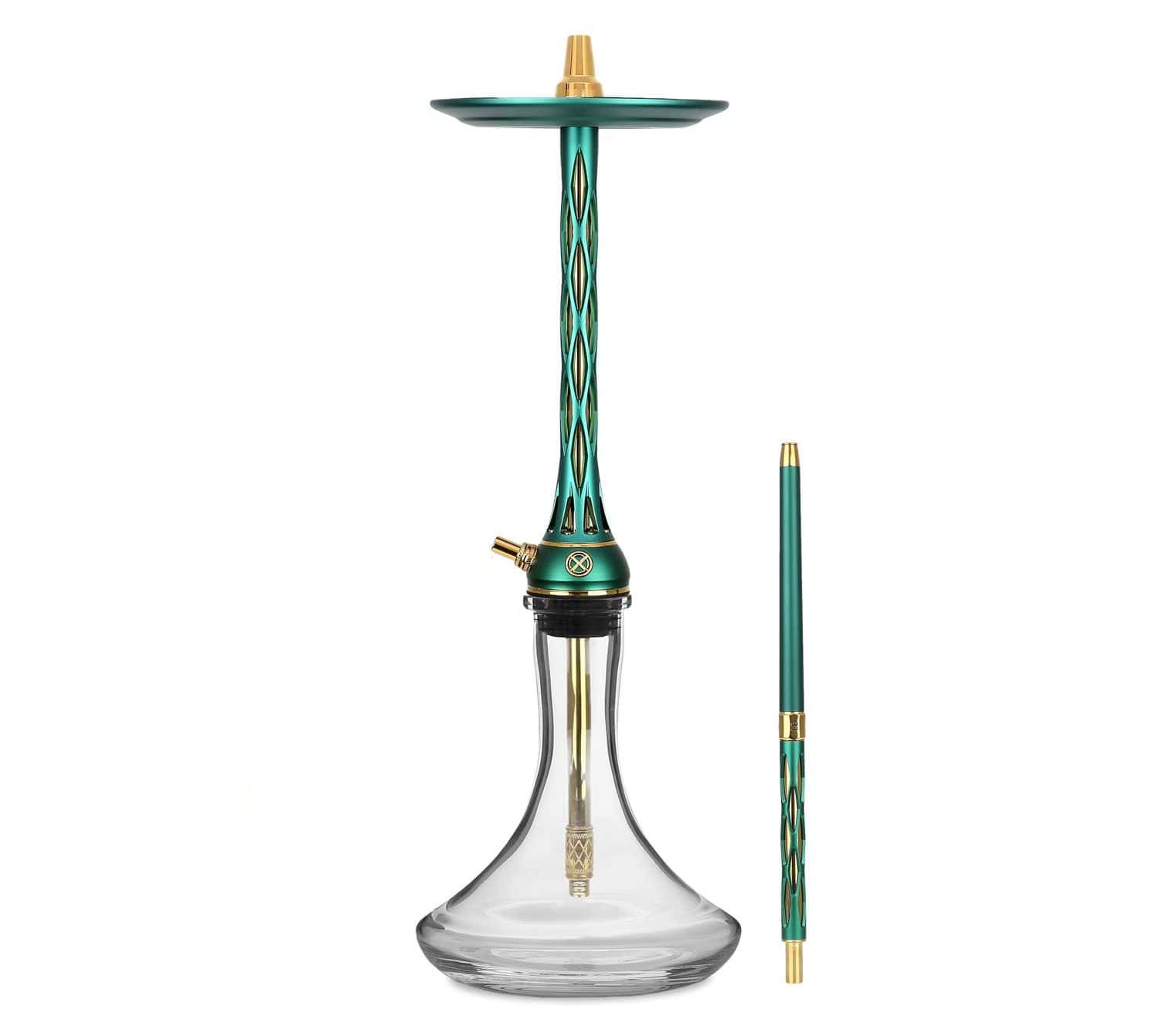 Cachimba Blade Hookah One M Green Gold rusa en verde y dorado con plato ajustable a presión y purga 360°