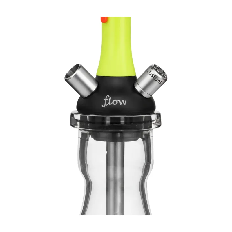 Cachimba Mamay Customs Flow Lemon Orange rusa en amarillo flúor y naranja con acero inoxidable, aluminio anodizado y cámara de poliacetal