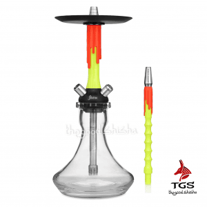 Cachimba Mamay Customs Flow Lemon Orange rusa en amarillo flúor y naranja con acero inoxidable, aluminio anodizado y cámara de poliacetal