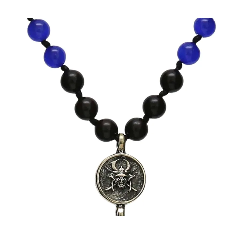 Boquilla Japona Samurai Beads Blue en resina natural con ornamentos y anillo tallado a mano collar