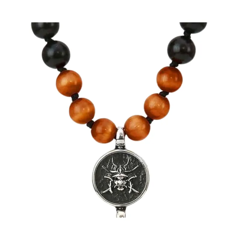 Boquilla Japona Samurai Beads Brown en resina natural con ornamentos y anillo tallado a mano collar