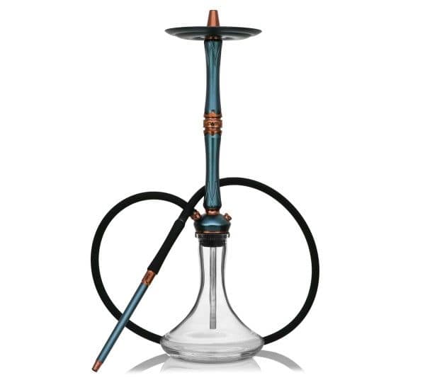 Cachimba CWP Razor 2 Ocean Copper rusa de 62 cm en acero inoxidable y aluminio anodizado con corona de cobre grabada, conector imantado, boquilla de acero inox y rejilla protectora del plato en The Good Shisha