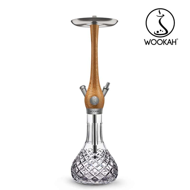 Cachimba Wookah Oak Crystal Click Check en madera maciza y acero V2A con base de cristal soplada a mano