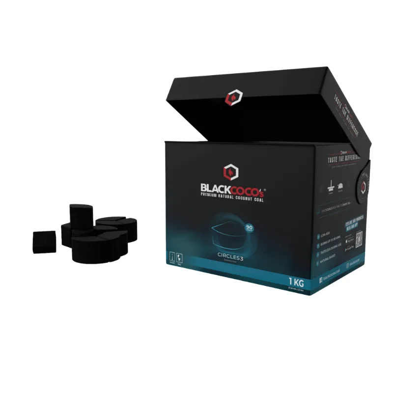 Carbón Blackcoco's Circles 1kg natural con triángulos más grandes hecho en Indonesia