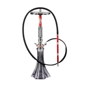 Cachimba Maklaud Skytech Red rusa premium de 62 cm fabricada en acero inoxidable AISI 304 y titanio con doble plato único en forma de engranaje, recogemelazas de cristal integrado en el mástil, difusor regulable en tubo de inmersión, base Maklaud Skytech y packaging exclusivo en The Good Shisha