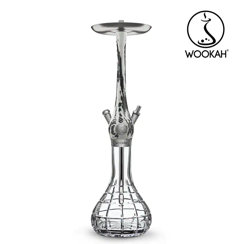 Cachimba Wookah Mastercut Squares White-Black de 63 cm en madera y acero V2A con base soplada a mano