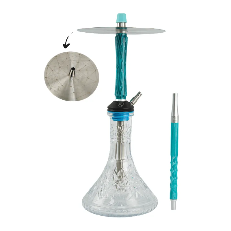 Cachimba Cold Smoke Vitta Max española de 50 cm en acero inoxidable con plato grabado láser, cámara de aluminio, revestimiento de resina, difusor regulable y base rusa incluida en The Good Shisha