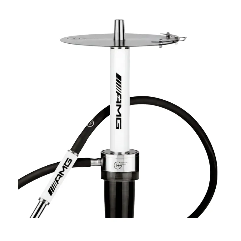 Cachimba Geometry Big Bro AMG colaboración exclusiva con la marca de coches deportivos AMG, mástil de acero inoxidable V2A, cámara tradicional de poliacetal, plato grabado láser, tubo de inmersión con difusor desenroscable, base Geometry y manguera silicona Soft Touch en The Good Shisha