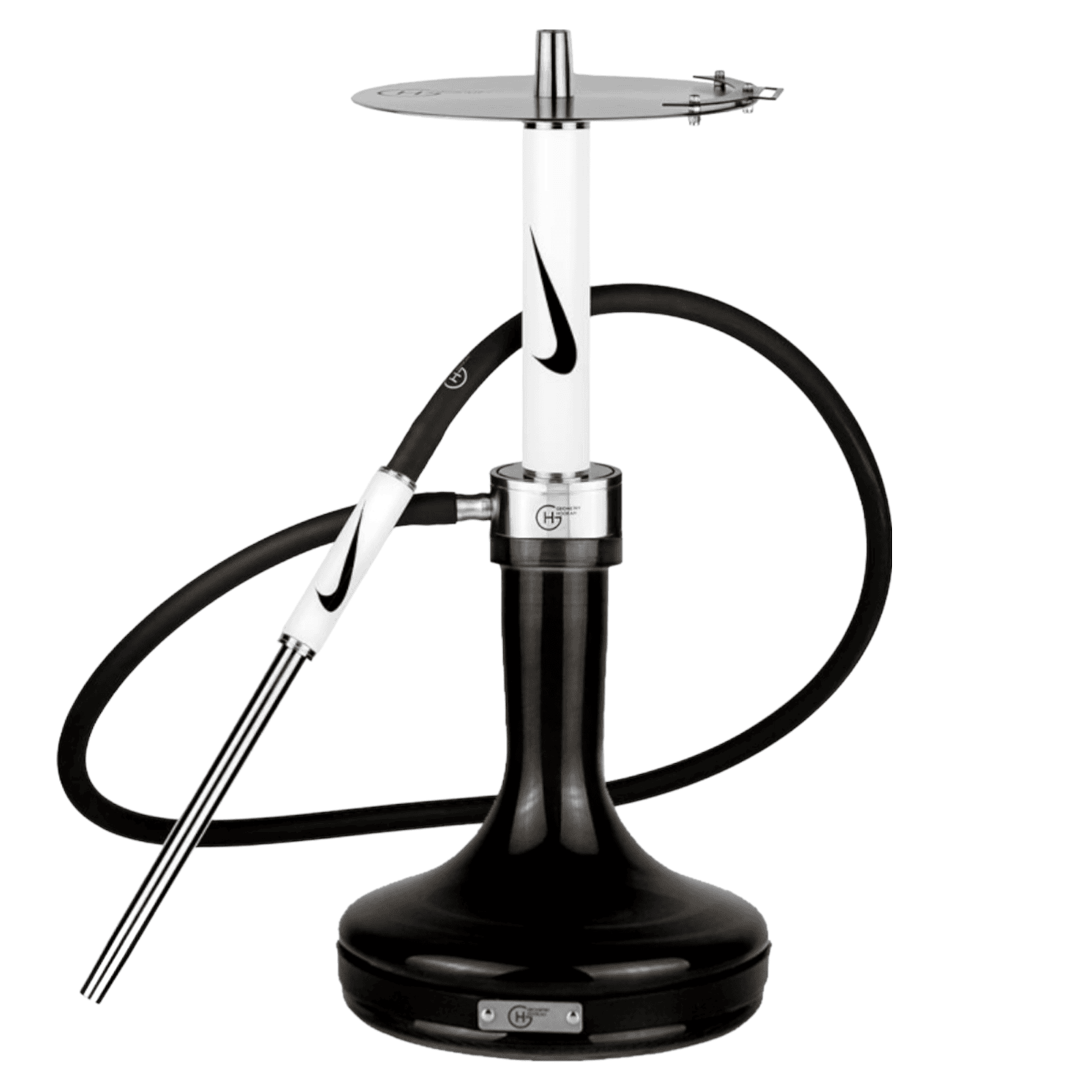 Cachimba Geometry Big Bro NIKE colaboración exclusiva con la marca deportiva NIKE, mástil de acero inoxidable V2A, cámara tradicional de poliacetal, plato grabado láser, tubo de inmersión con difusor desenroscable, base Geometry y manguera silicona Soft Touch en The Good Shisha