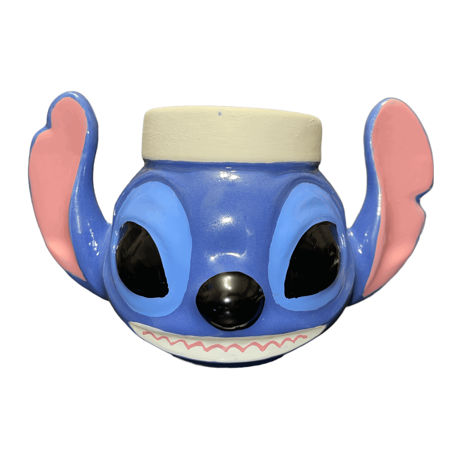 Cazoleta Helium Stitch de barro blanco pintada a mano con zona de carga sin esmaltar