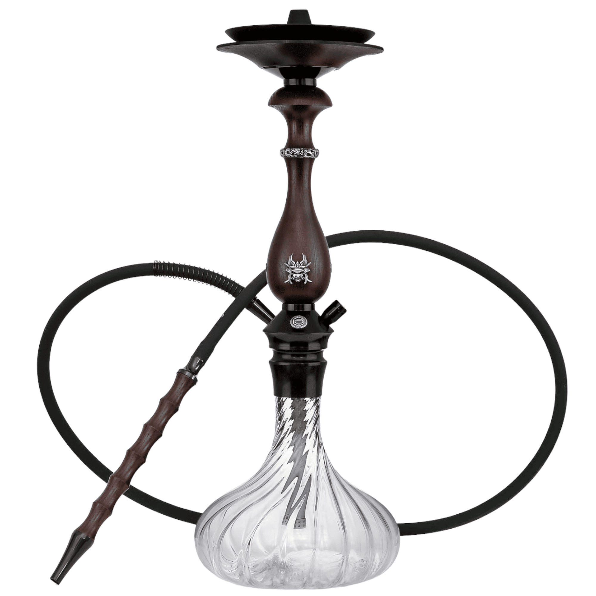 Cachimba Japona Hookah Emperor edición limitada rusa fabricada 100% artesanalmente a mano con mástil de madera tratada anti-agrietamiento, anillo y samurái en acero hechos a mano, base tallada y soplada a mano y caja de madera tallada y pintada a mano en The Good Shisha