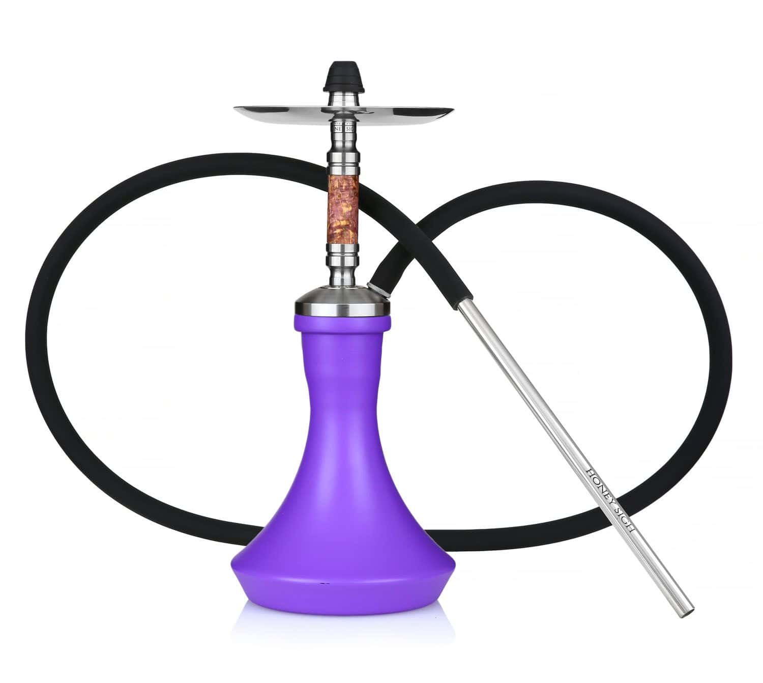 Cachimba Honey Sigh Mini Urban SW Purple rusa minimalista en acero inoxidable premium con purga vertical elegante, base SW Purple incluida, manguera de silicona y boquilla de acero inoxidable original de la marca en The Good Shisha