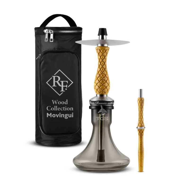 RF Hookah Mini Wood Movingui cachimba mini con mástil de madera clara y base ahumada