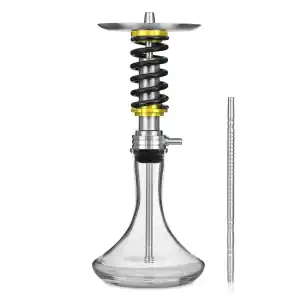 Cachimba Shi Carver Static rusa inspirada en el mundo del motor con mástil en forma de amortiguador, cámara de acero inoxidable y aluminio anodizado