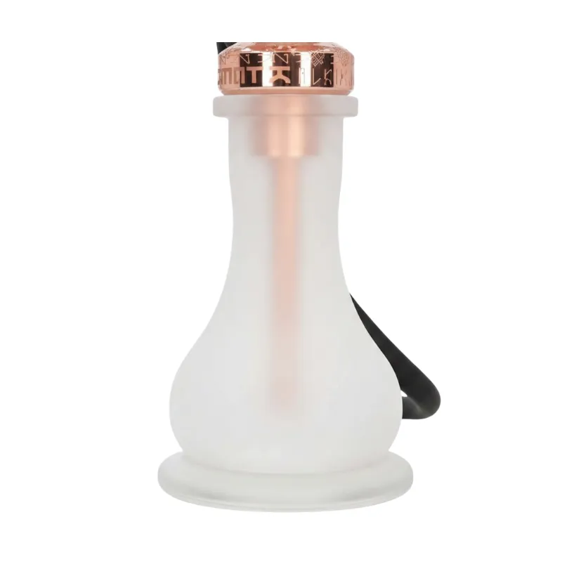 Cachimba DMNT Alkimia Premium Gold Rose Edition española en acero inoxidable de alta calidad con baño de oro rosa, grabados exclusivos, sistema de purga horizontal y maletín de transporte en The Good Shisha