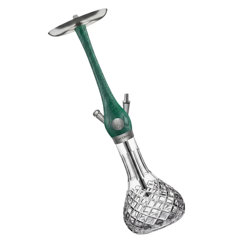 Cachimba Wookah Mastercut Check Nox Jade en madera maciza y acero V2A con base de cristal soplada a mano diagonal
