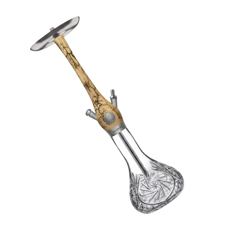 Cachimba Wookah Mastercut Mill Grom en madera maciza y acero V2A con base de cristal soplada a mano diagonal