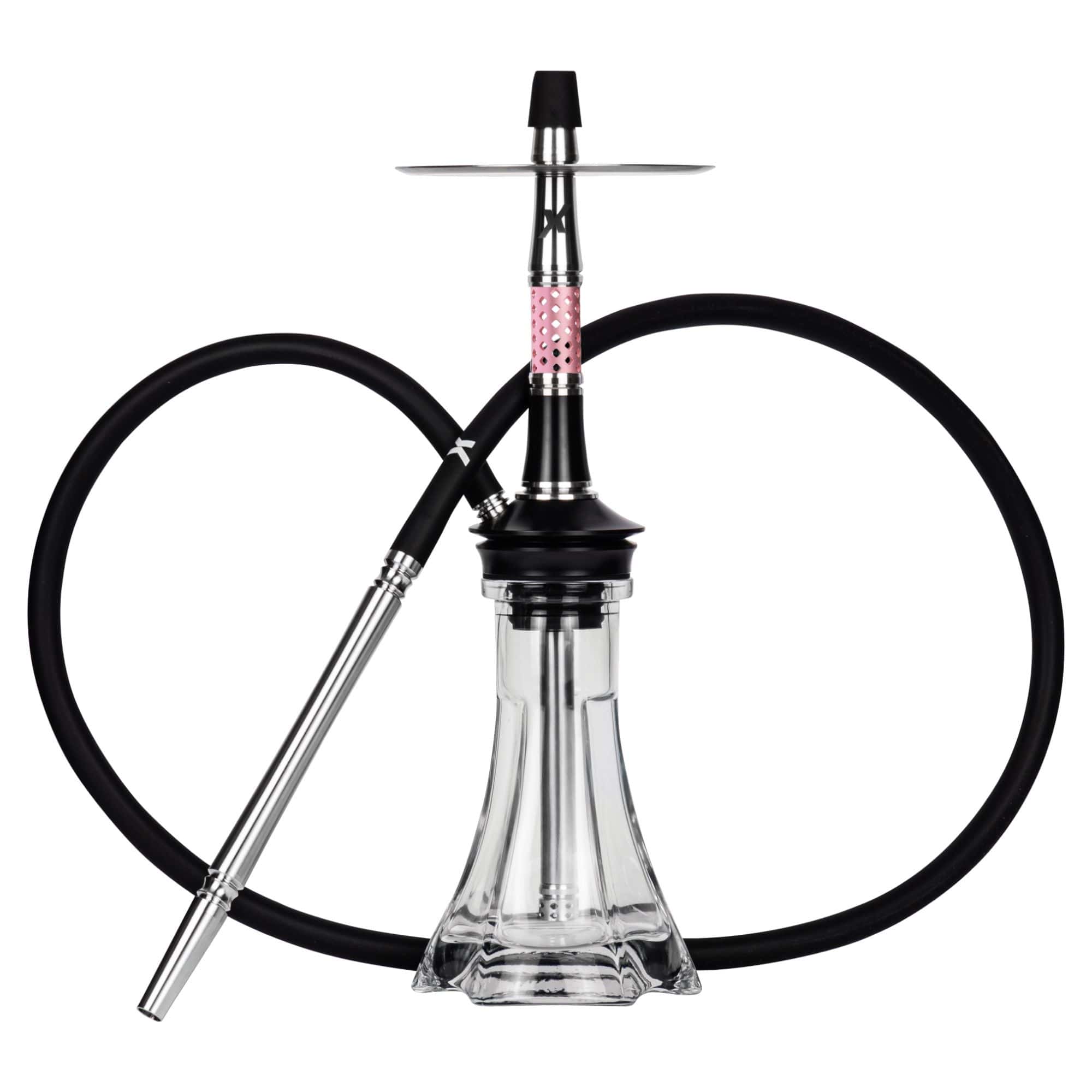 Cachimba KVZE Grid Mini alemana de 45 cm creada por los influencers @kvssel y @hookaze fabricada completamente en acero inoxidable y poliacetal, con base Pata Elefante Mini artesanalmente elaborada mediante técnica de soplado, manguera Soft, difusor, bolas de purga y conector de cazoleta en The Good Shisha