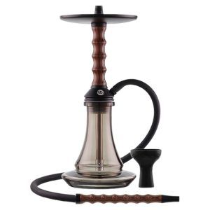 Cachimba MS Boiser Mashisha mini cautivadora de 38 cm confeccionada en madera y aluminio con llamativos tonos de madera, una de las mejores mini cachimbas del mercado con estética inspirada en la cachimba rusa Japona Hookah Mini y difusor regulable que permite personalizar el tiro en The Good Shisha