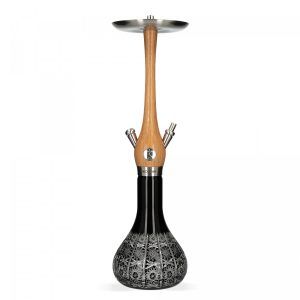 Cachimba Wookah Oak Crystal Color Starry Night en madera maciza y acero V2A con base soplada a mano