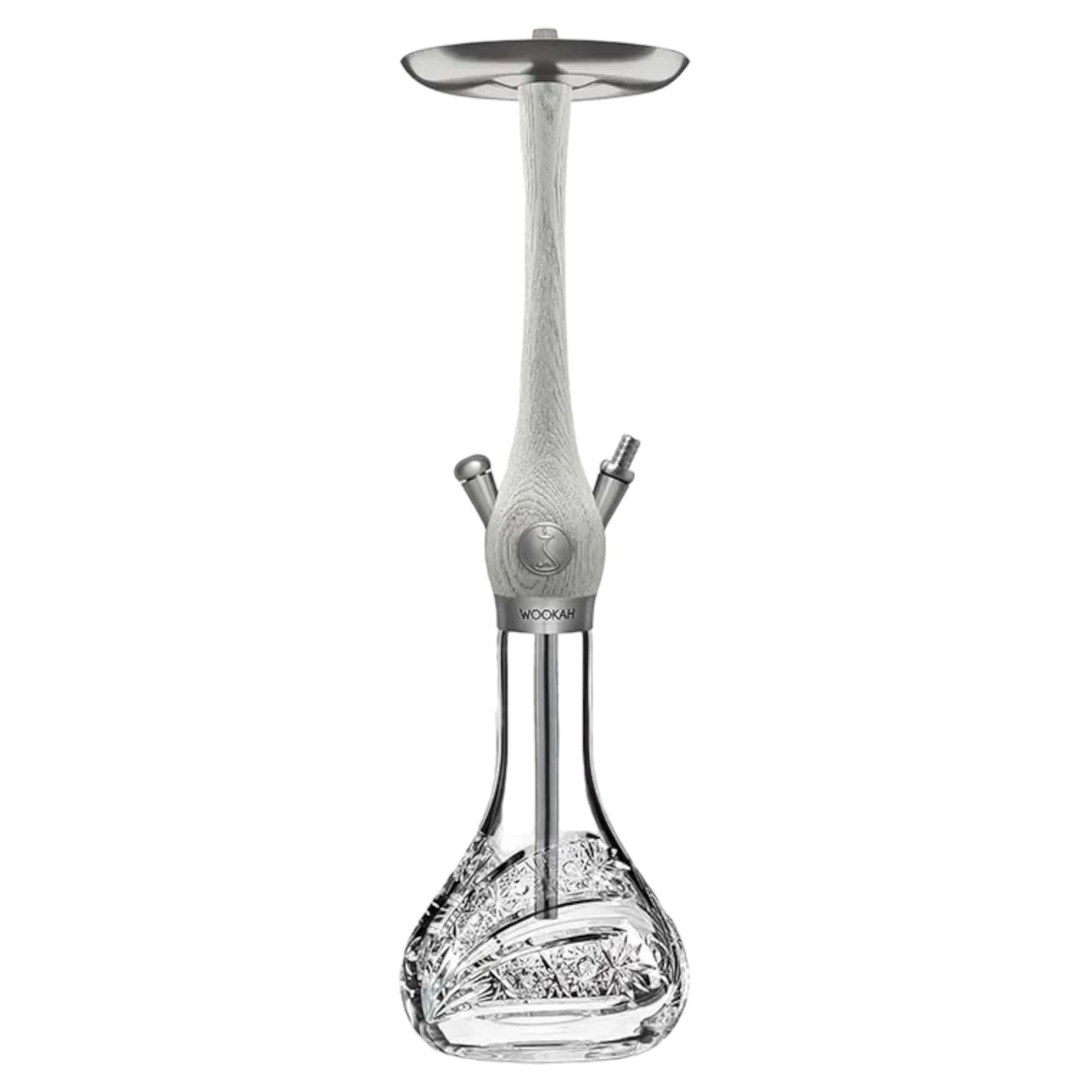 Wookah Mastercut Comet White Nox en madera maciza y acero V2A con base de cristal soplada a mano