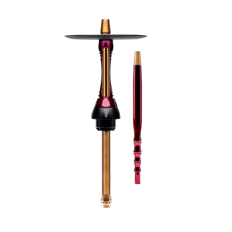 Cachimba Alpha Hookah Model S con diseño asimétrico y acentos dorados en acero inoxidable con nitruro de titanio