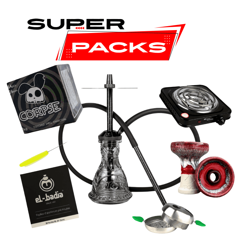 Pack cachimba Mr Shisha Baby de acero inoxidable con base tallada, hornillo eléctrico, cazoleta de calidad, gestor de calor, manguera, pinzas y carbón en The Good Shisha